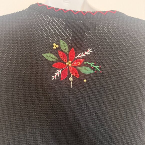 Vintage 90's Christmas Cardigan | Poinsettia Sequin Sweater | Beaded | S/M - Picture 8 of 10